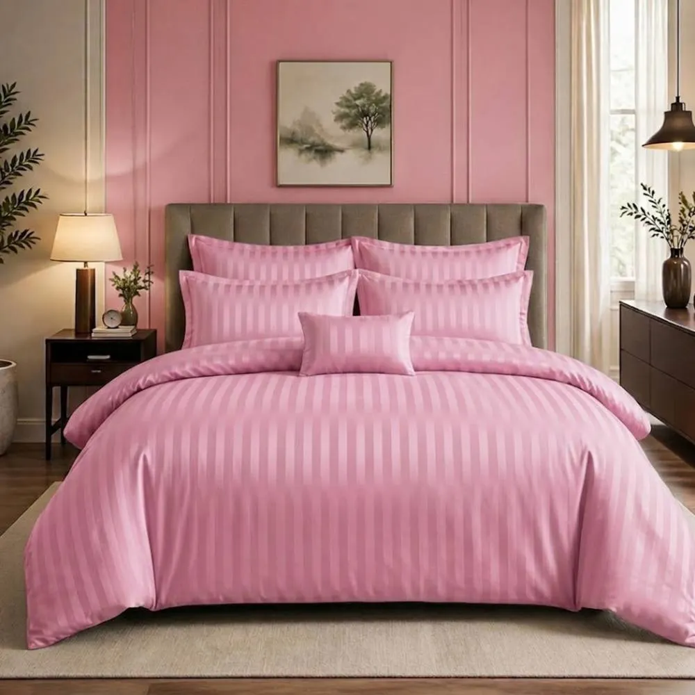 Pamposh Luxury Embossed Stripes Duvet Cover Set in Pink