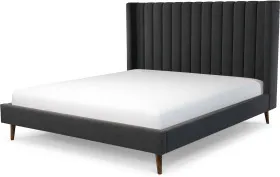 Cory Super King Size Bed, Ashen Grey Cotton Velvet with Walnut Stain Oak Legs