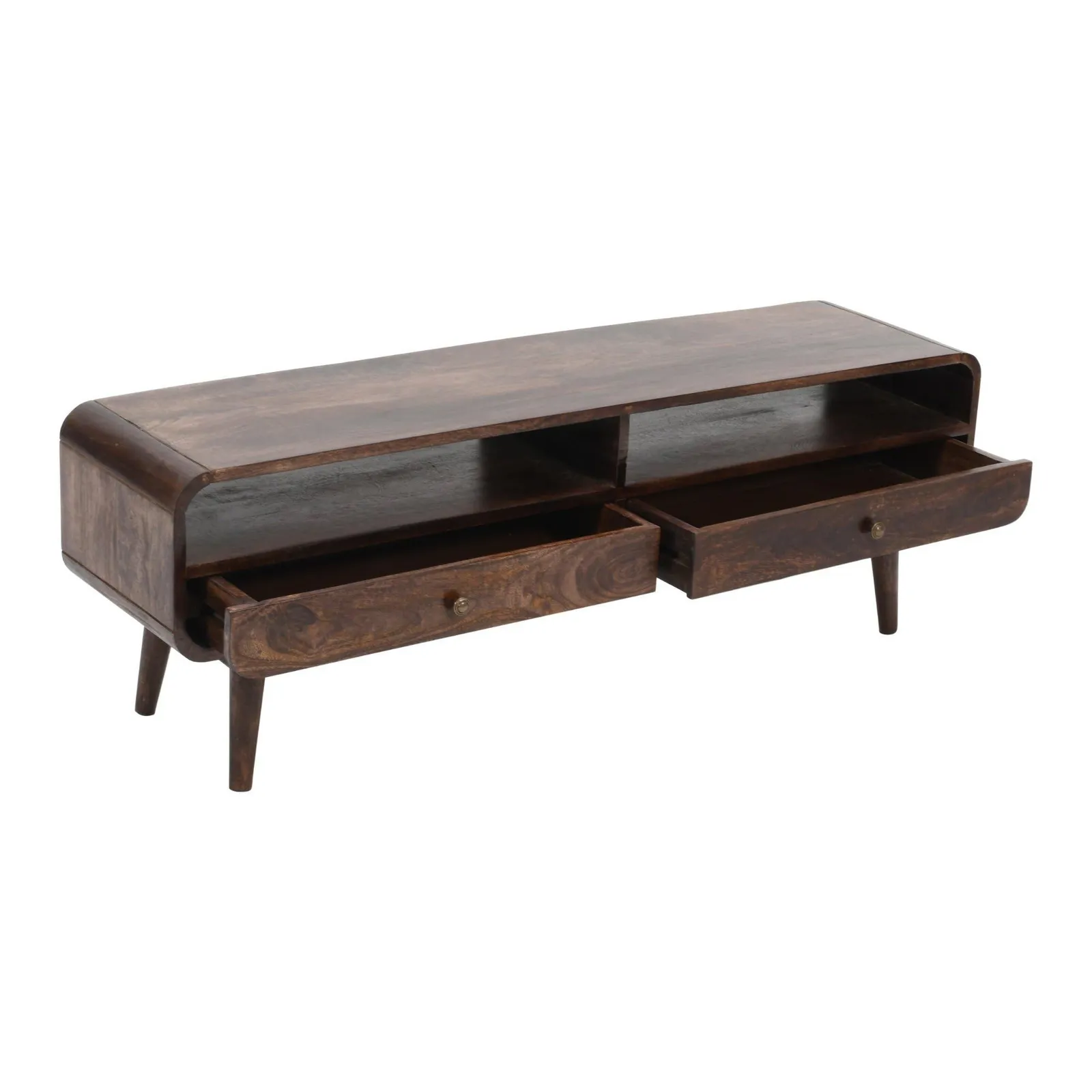 IH Design Malena Dark Mango Wood Large TV Stand with 2 Drawers in Dark Brown 4