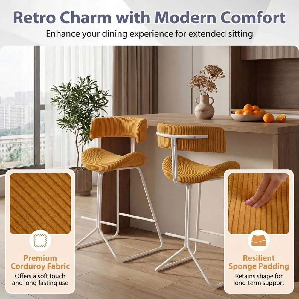 Costway 2PCS Counter Height Stools Fabric Upholstered Armless Barstools in Mustard 6