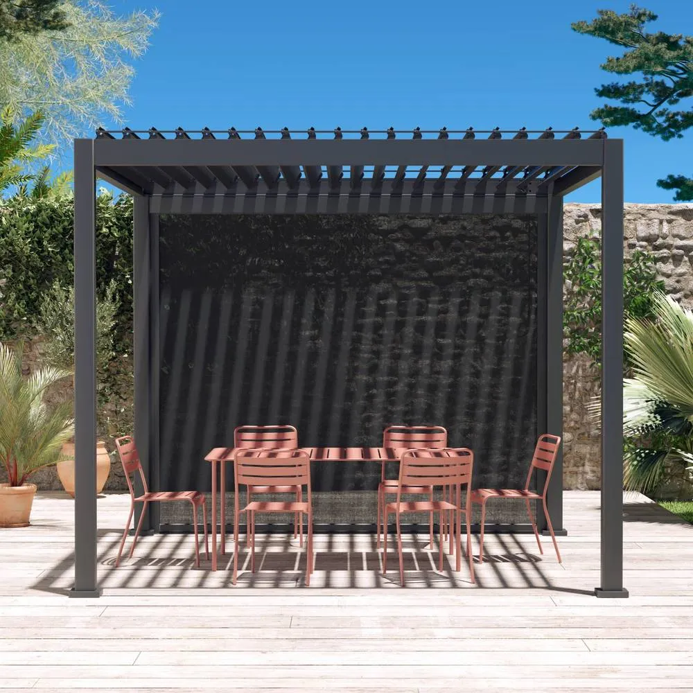 sweeek Louvered pergola aluminium 3 x 3m V2 + 3m blind in Dark Grey 3