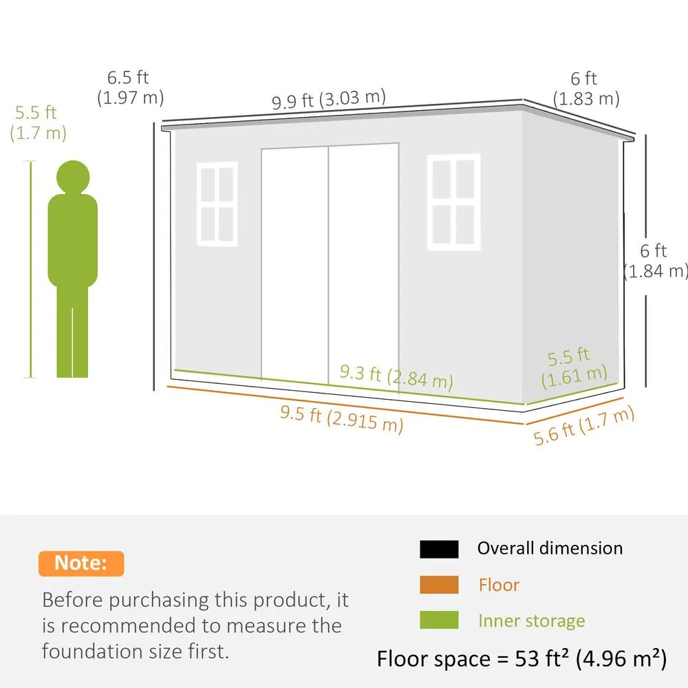 OUTSUNNY 10 x 6 ft Plastic Garden Shed with Floor, Lockable Doors, Grey 3
