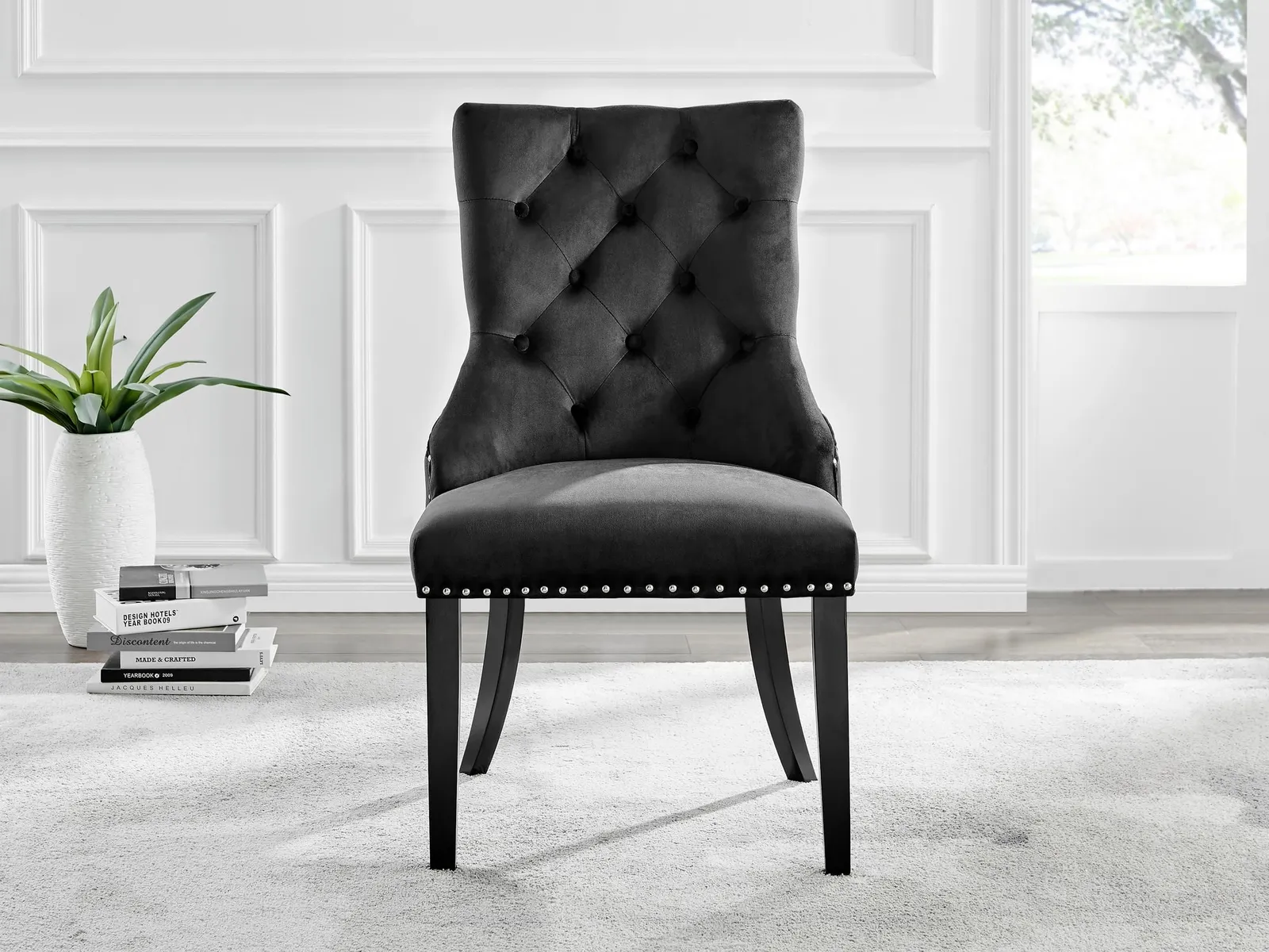 FurnitureboxUK Set of 2 Belgravia Deep Padded Soft Velvet & Chrome Knockerback Dining Chairs With Black Powder Coated Legs 2