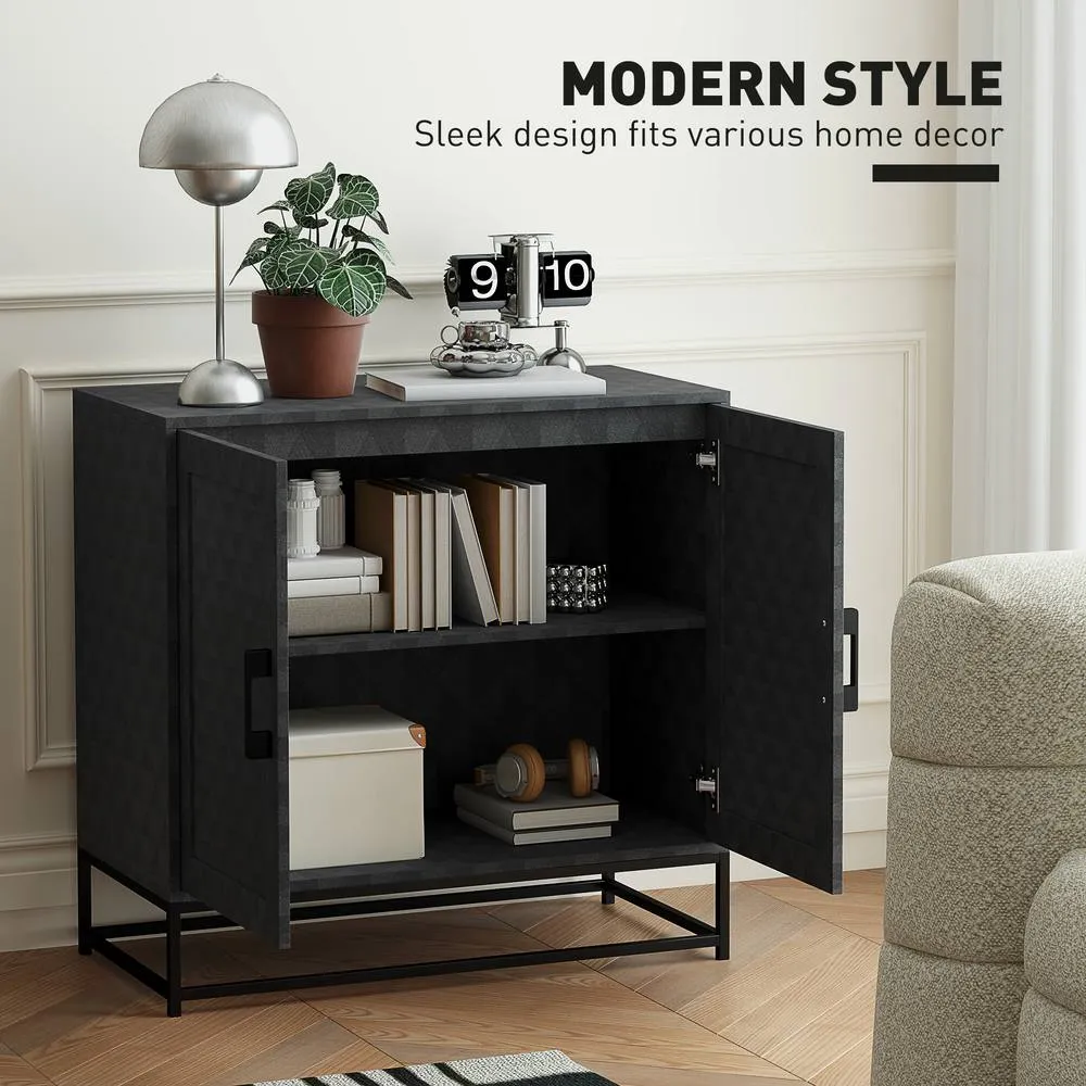 HOMCOM Modern Storage Cupboard with Adjustable Shelf & 2 Doors, Black 4