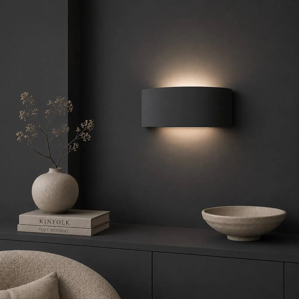 ValueLights Vincent Curved Ceramic Up/Down Flush Wall Sconce Light in Navy 1