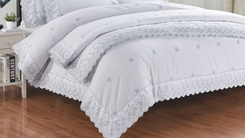 Rapport Home Gabrielle Embroidered Polycotton Floral Duvet Cover Set with Pillowcase in White 2