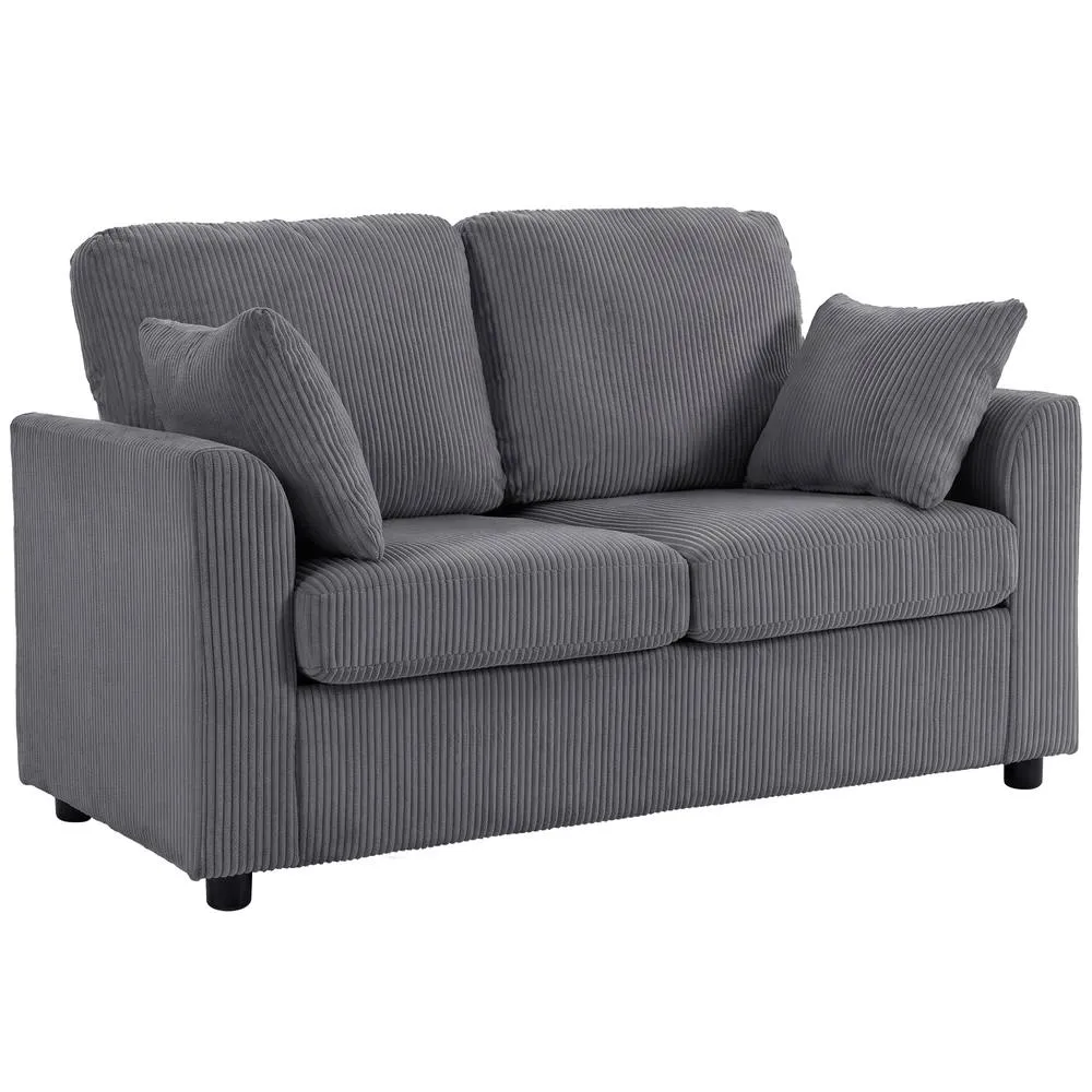 HOMCOM 2 Seater Sofa, Corduroy Small Couch with Spring Cushion, Dark Grey 2