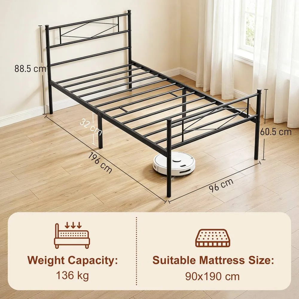 HOMCOM 3ft Single Bed Frame with Steel Slat Support, Noise-Free, Black 3