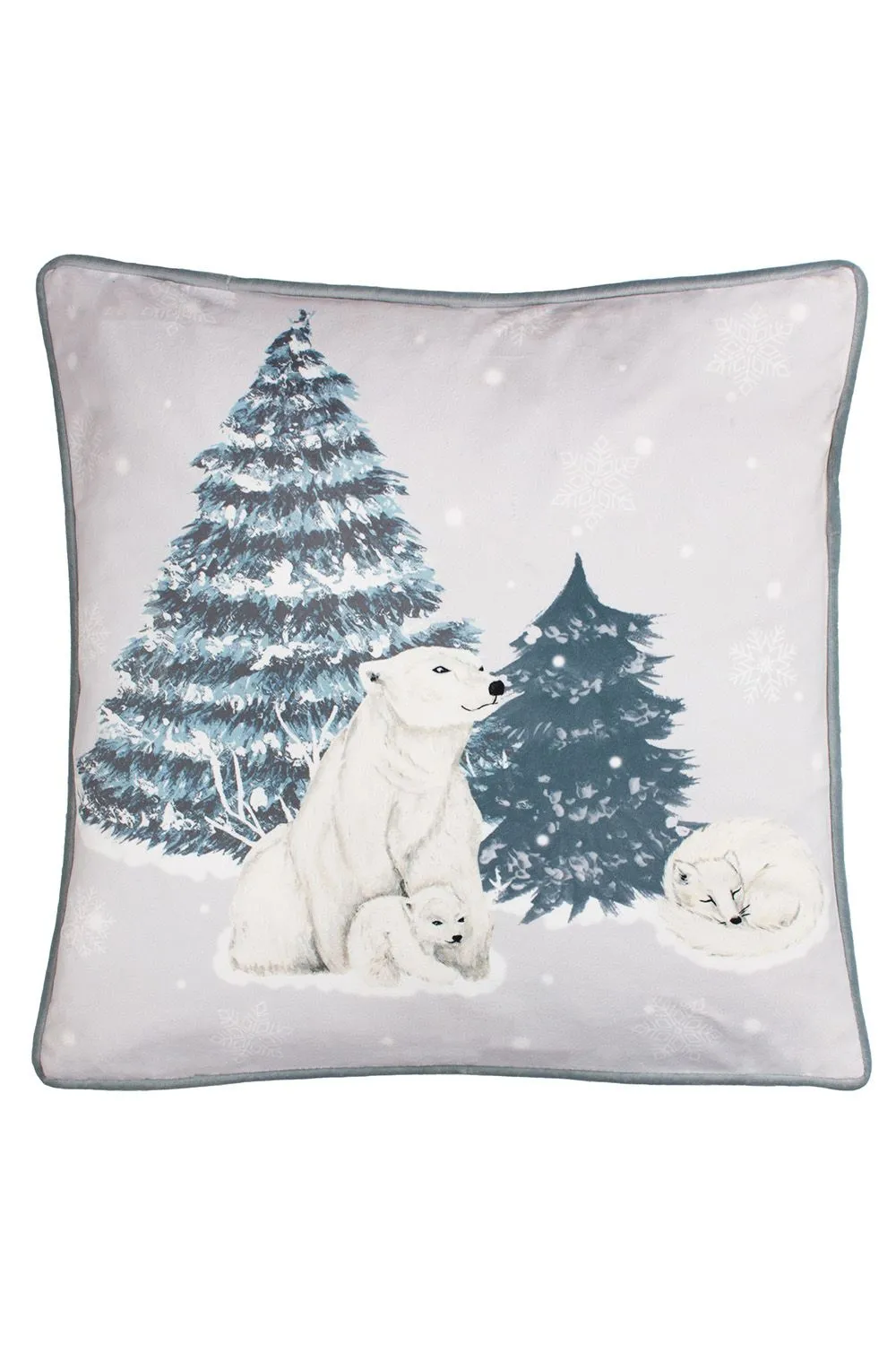 Furn Arcticus Polar Bear Christmas Fleece Reverse Cushion in Blue
