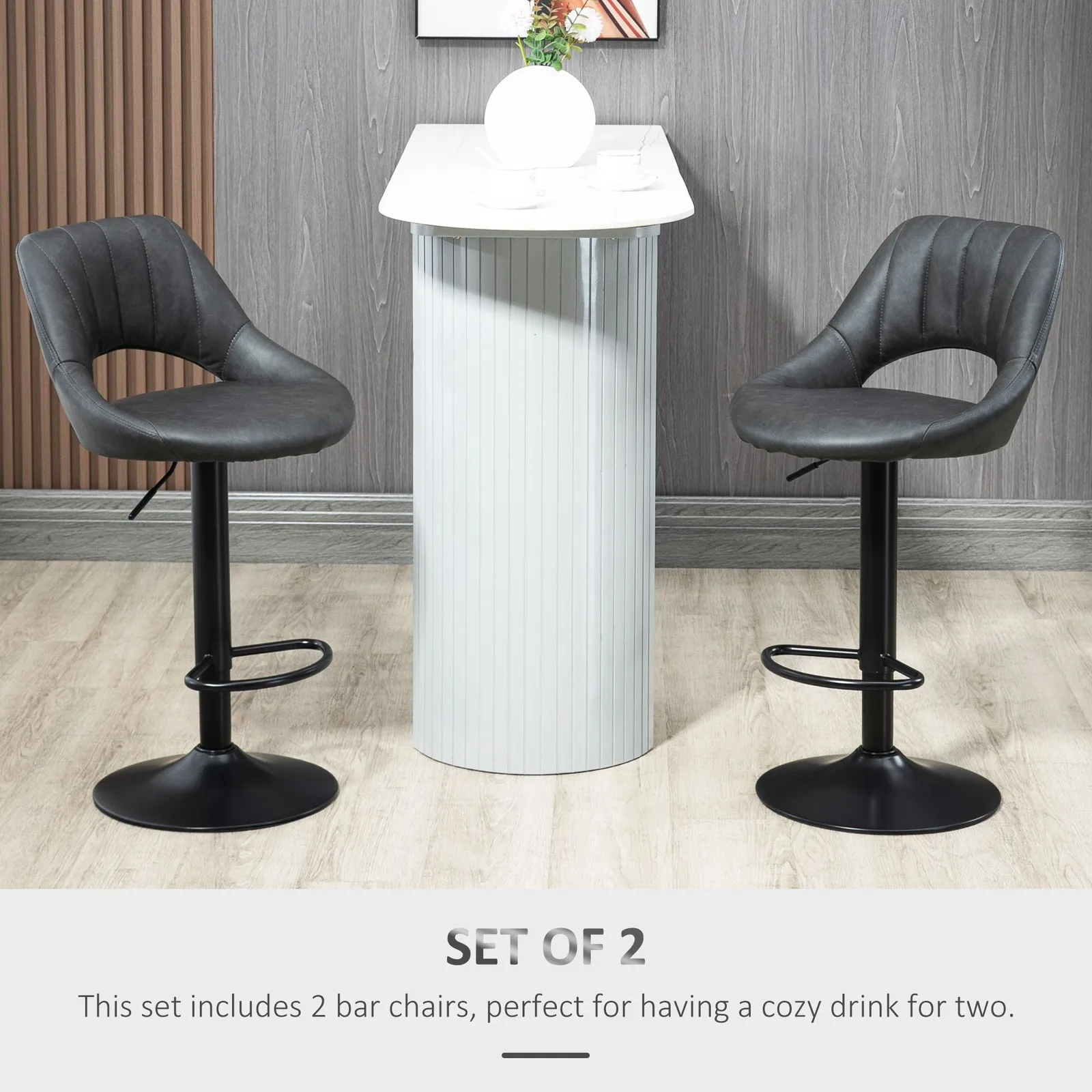 HOMCOM Barstools Set of 2 Adjustable Swivel Height PU Leather Counter Chairs in Grey 4