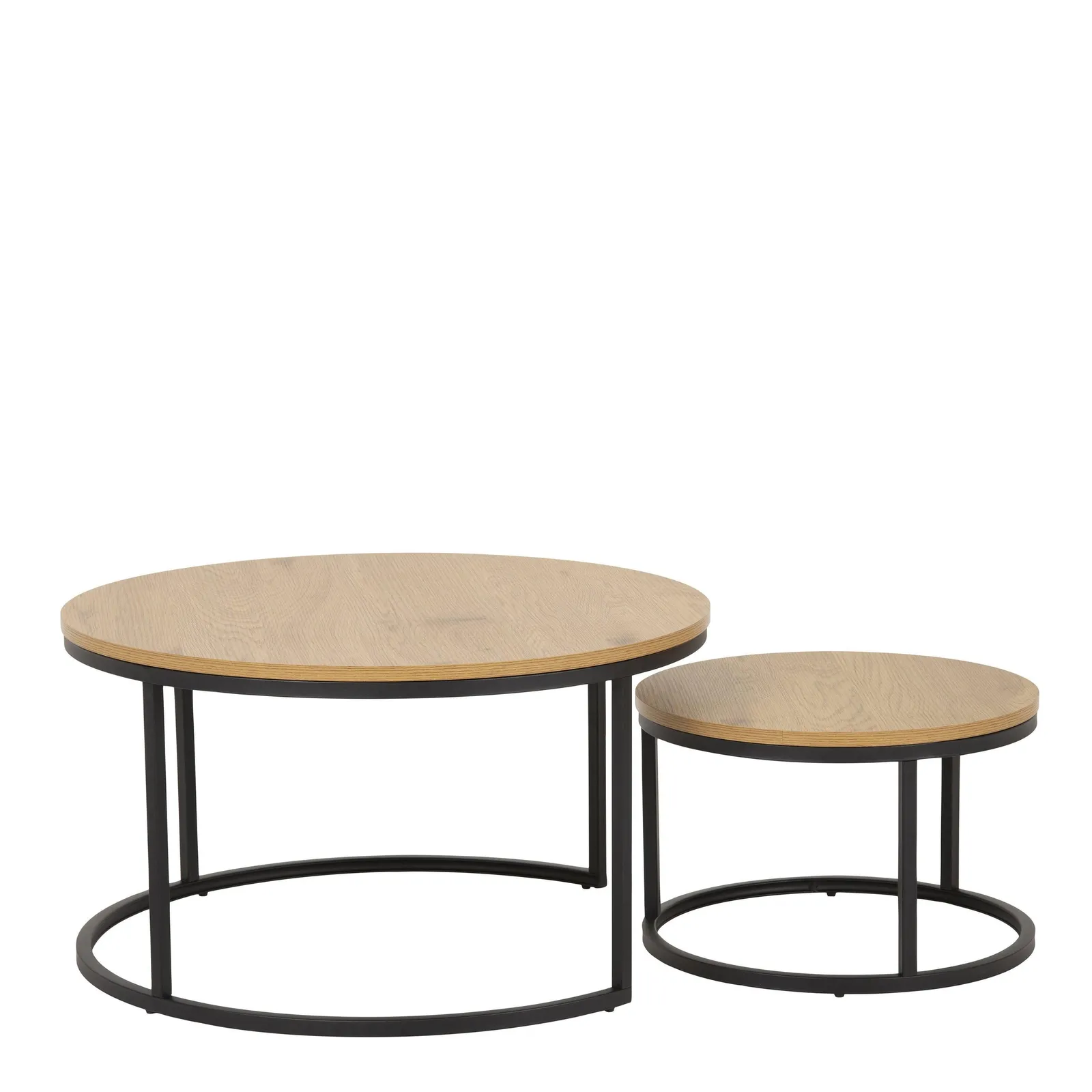 Furniture To Go Spiro Round Coffee Table Set with Oak Top & Black Legs 2