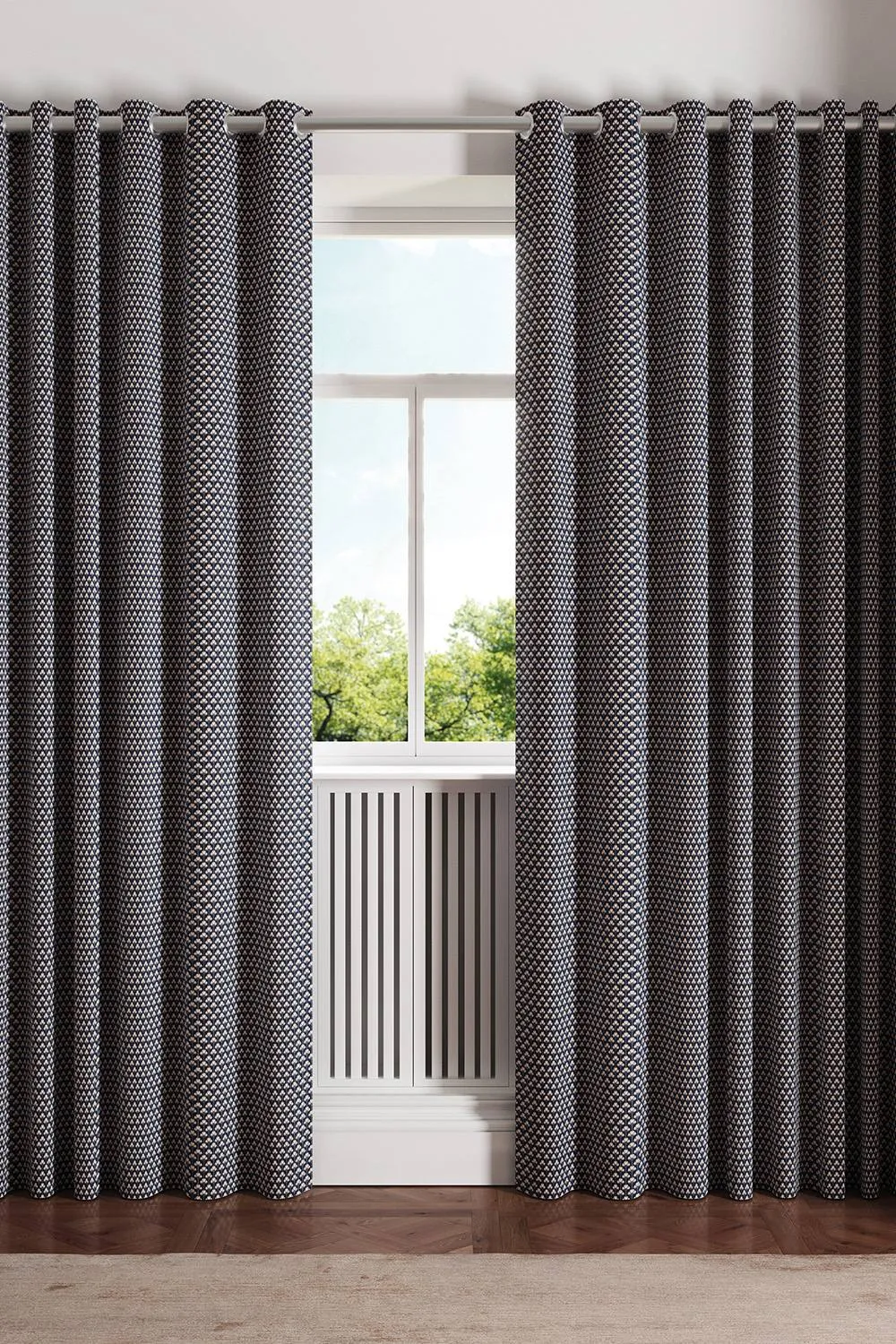 Ted Baker 'Palm Geo' Cotton Lined Curtains in Navy 1