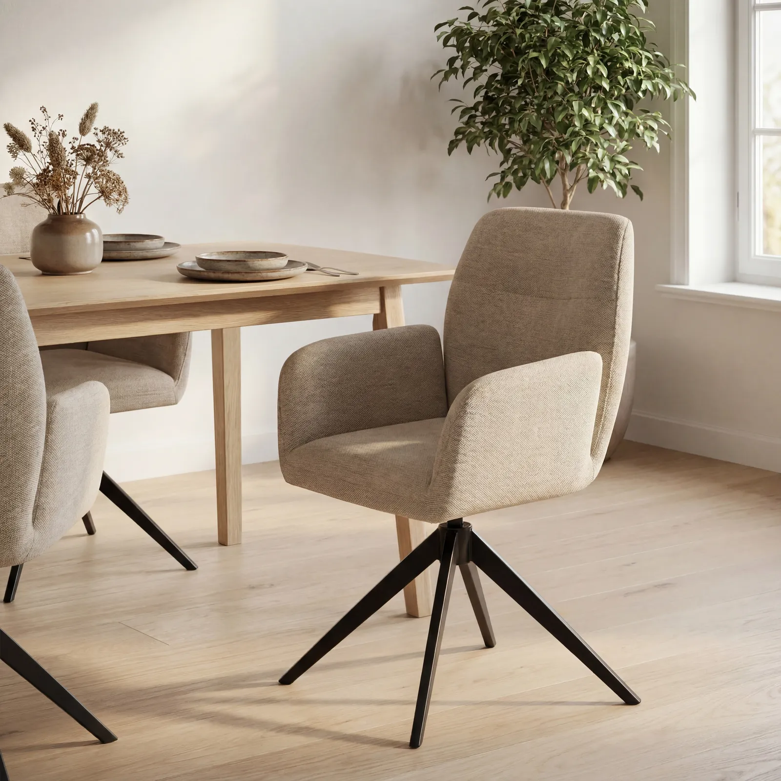 Sorelle Swivel Dining Chair, Neutral Fabric | Barker & Stonehouse 2