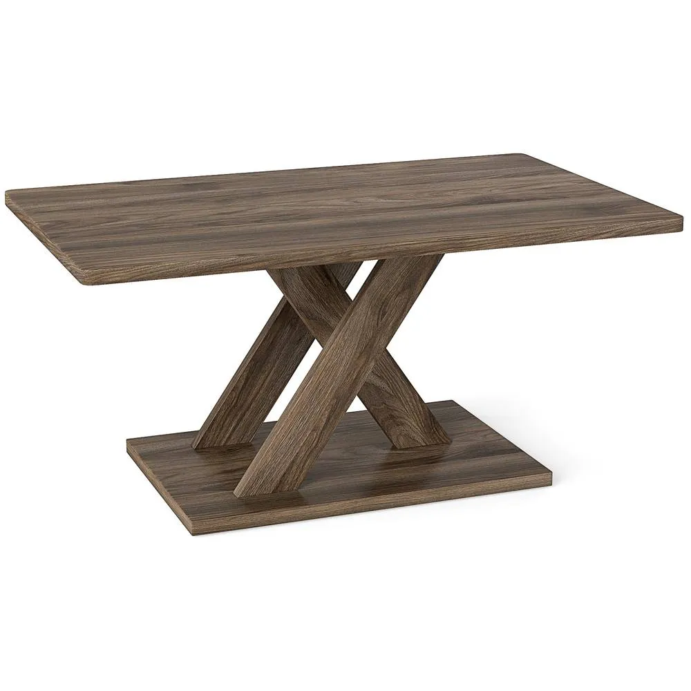 Costway 95CM Coffee Table Rectangular Center Table Farmhouse Cocktail Table in Brown