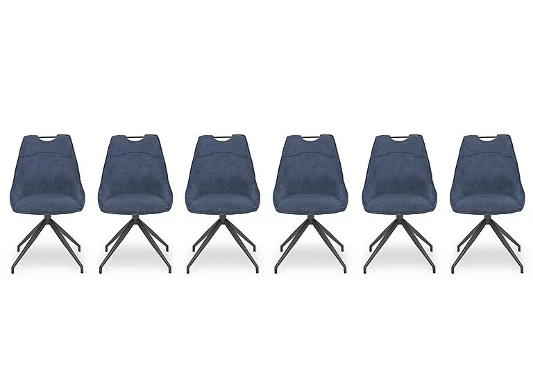 Pedro Set of 6 Fabric Swivel Dining Chairs - Blue