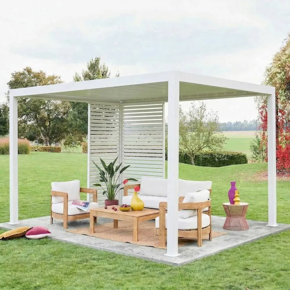sweeek Louvered pergola Triomphe 3x4m + louvers 100cm + louvers 130cm in White 3