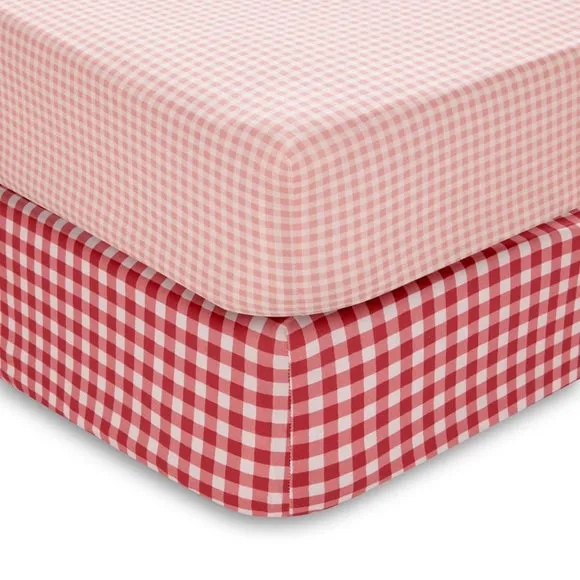 Set of 2 Pink Gingham Fitted Sheets 3