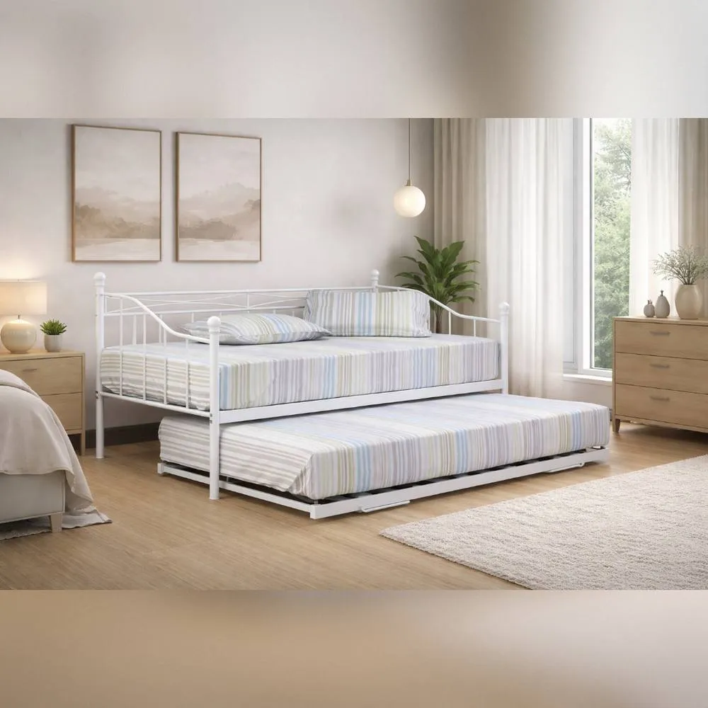 Comfy Living Ltd Metal Daybed With Trundle in White 1