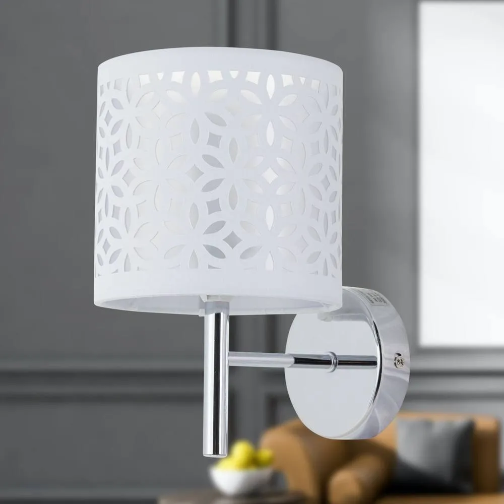 First Choice Lighting Set of 2 Brea - Chrome Wall Lights with White Cut Out Shade in Silver 5