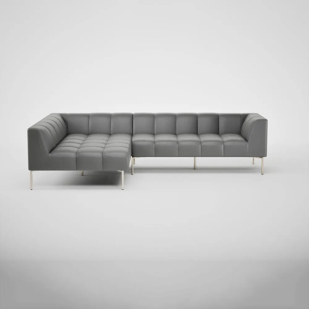 Heal's Quadro Left Hand Facing Chaise Sofa Daino Leather Steel Stainless Steel Feet 2