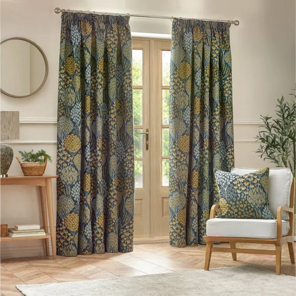 Ophelia Blue Saffron Pencil Pleat Curtains 2