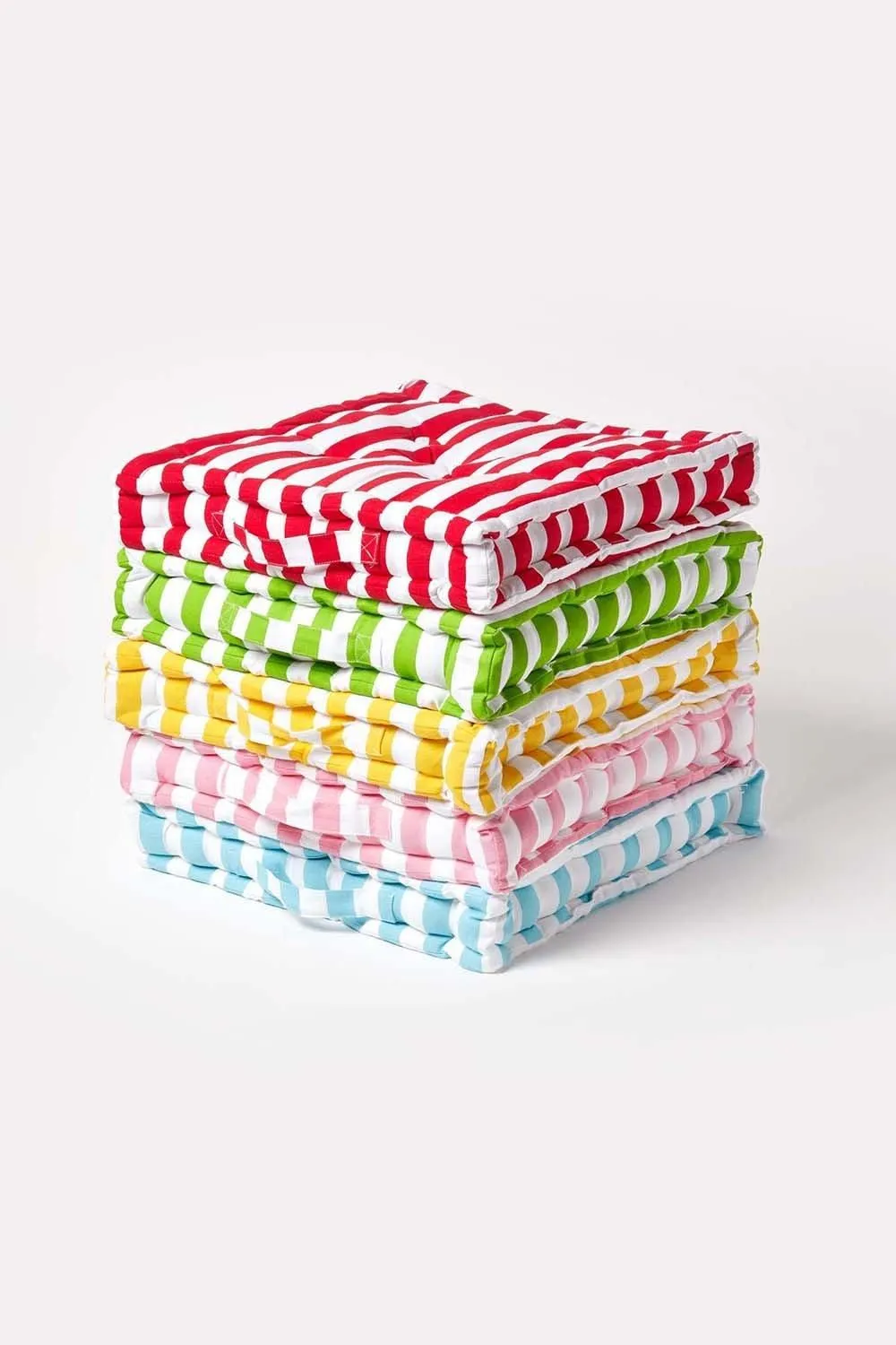 Homescapes Cotton Thick Stripe Floor Cushion in Yellow 6