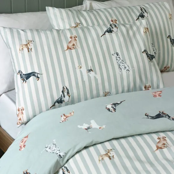 Catherine Lansfield Dog Stripe Polycotton Duvet Cover & Pillowcase Set 4