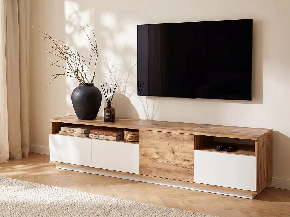 Vente-unique TV Unit With 4 Doors & 2 Shelves - Light Natural & White - CEDONA in Light Oak 3