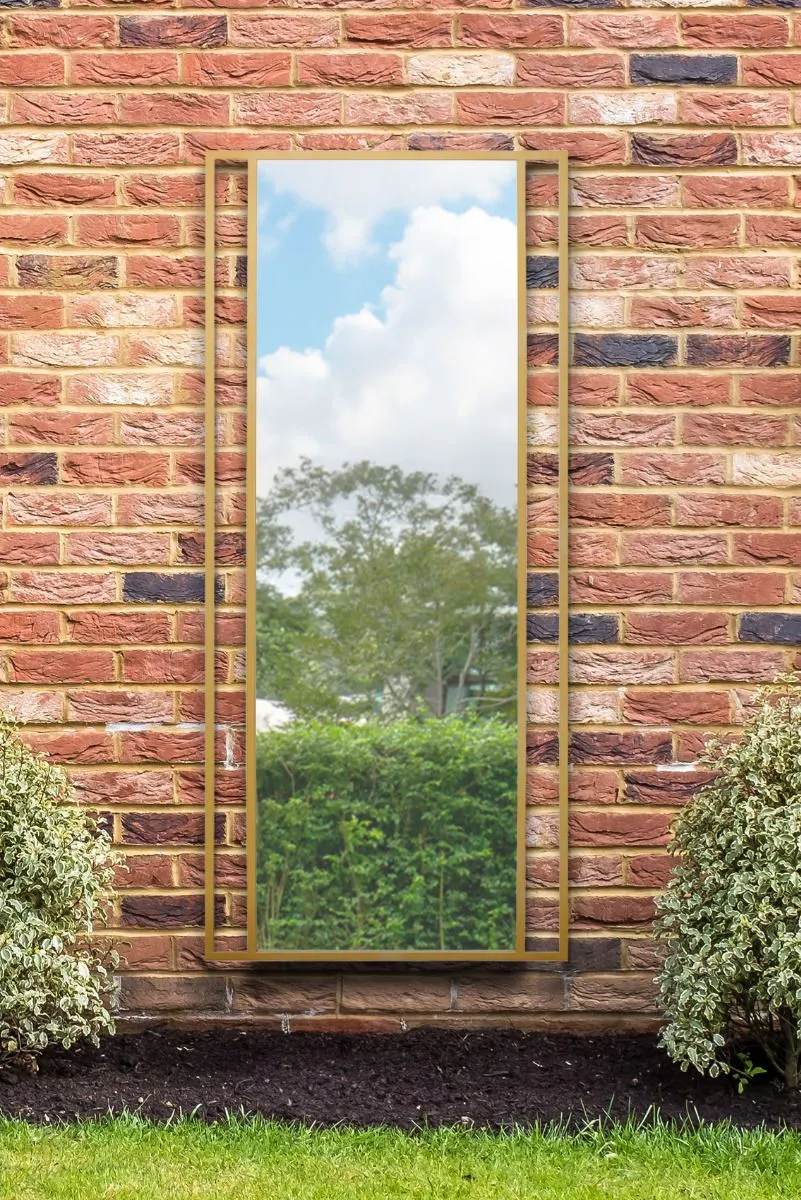MirrorOutlet Gold Modern Wall & Leaner Garden Mirror 71"x 31" 180x80cm