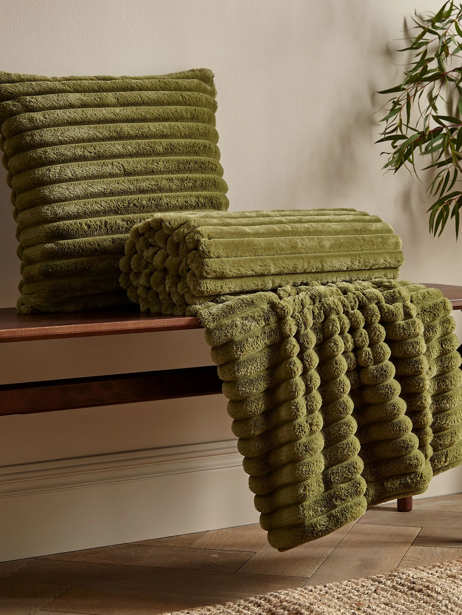 Catherine Lansfield 'Cosy Ribbed' Cushion in Olive 3