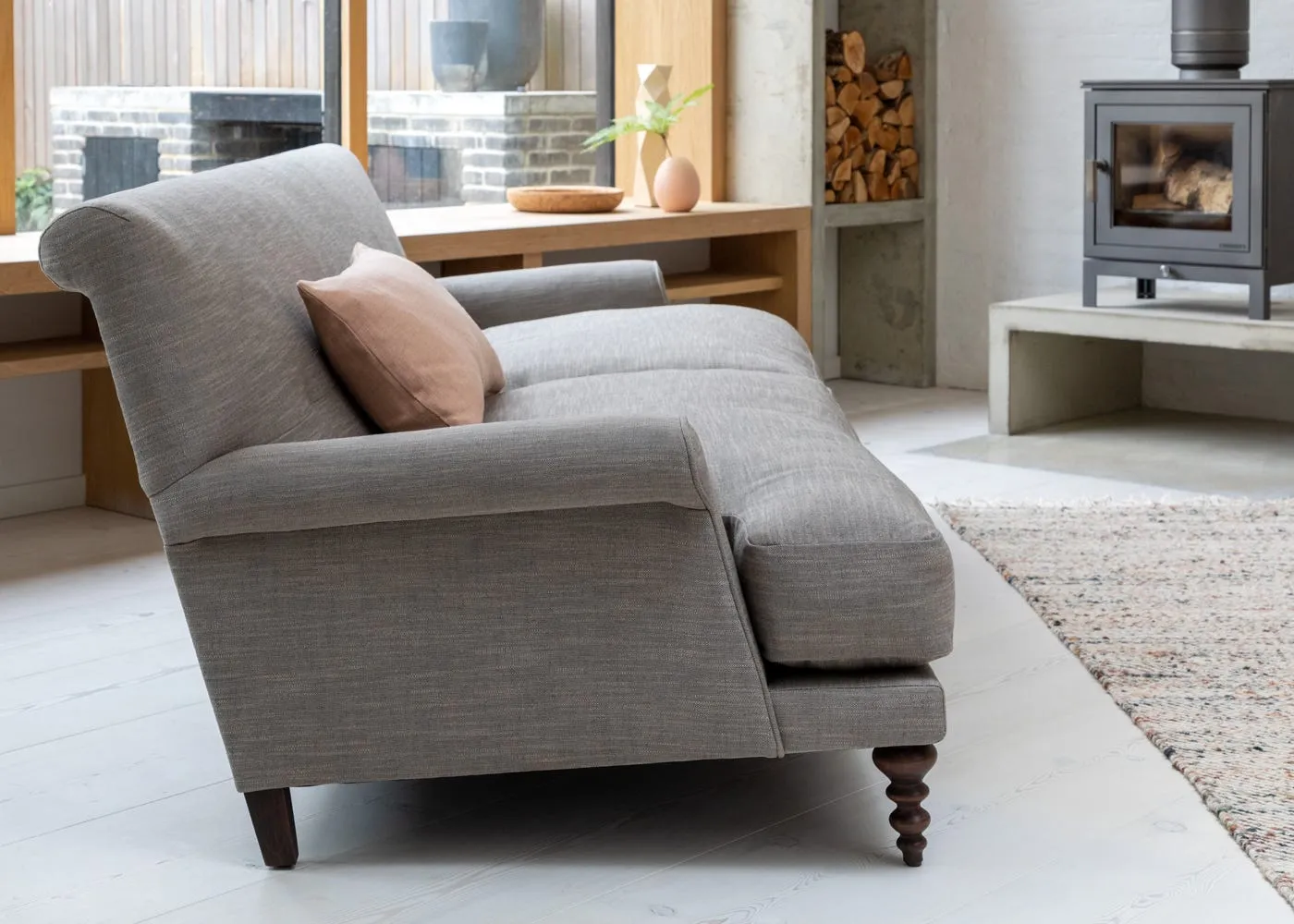 Scp Oscar 3 Seater Formal Sofa Broad Weave Putty Walnut Feet 2