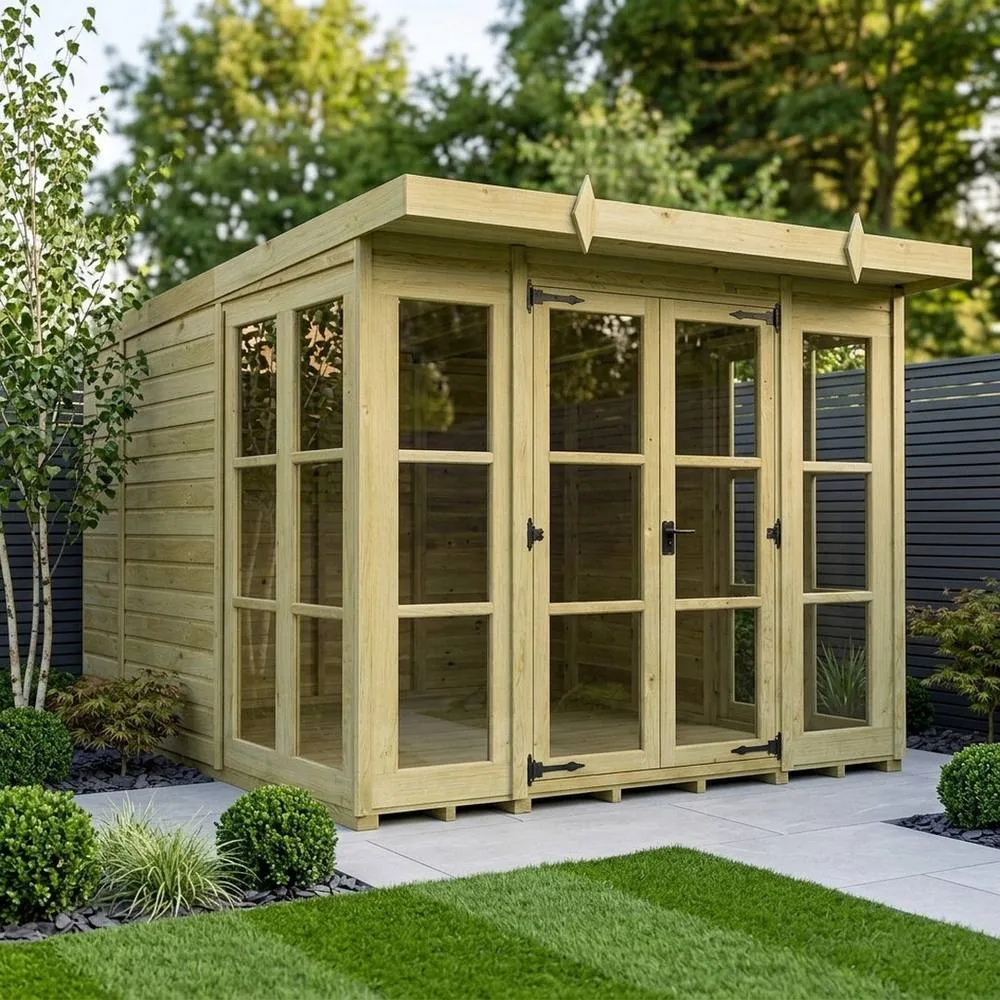 Buttercup Farm 8ft x 10ft Georgian Pent Summer House - Pressure Treated Timber in Brown 2