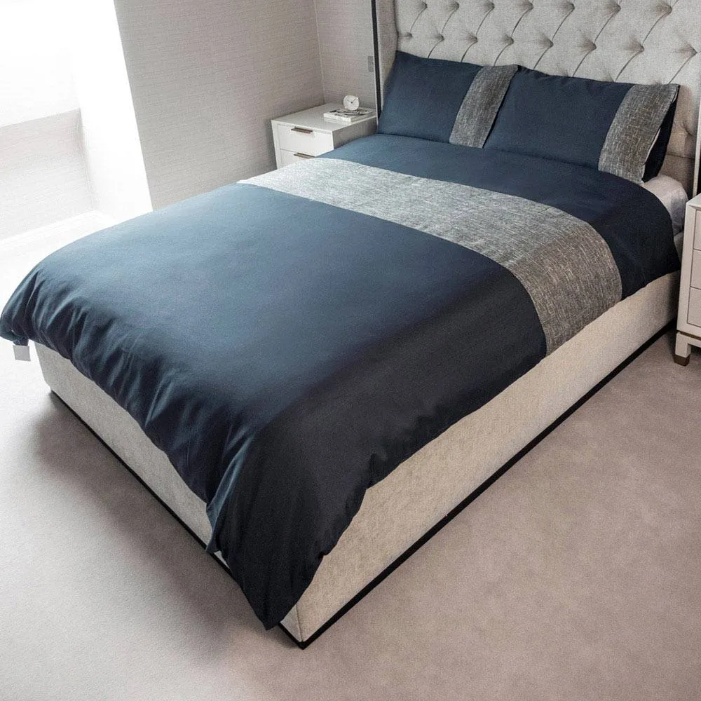 Voltico Natural Jacquard Duvet Cover Set - Cream, Linen & Navy | Single - King