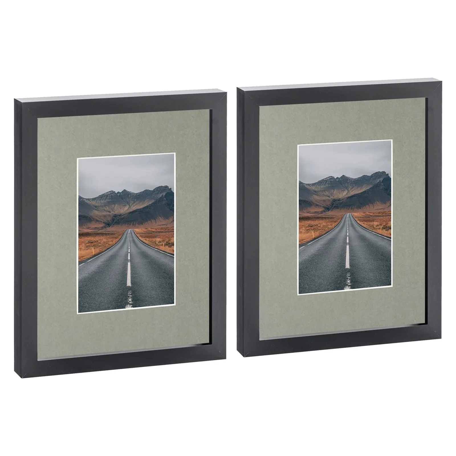 Nicola Spring Photo Frames with 4" x 6" Mount - 8" x 10" - White Mount - Pack of 2 in Black