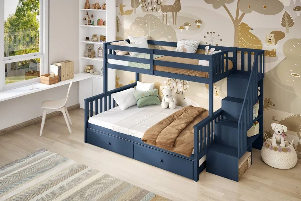 Flair Tag Triple Staircase Bunk Bed with Trundle in Blue 2