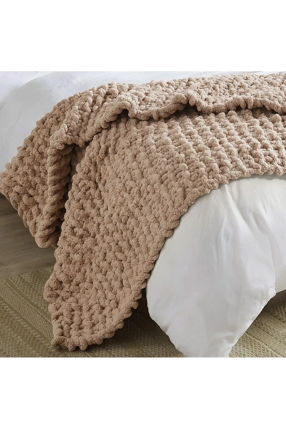 Living and Home Chunky Knit Throw Blanket 80x100cm in Khaki