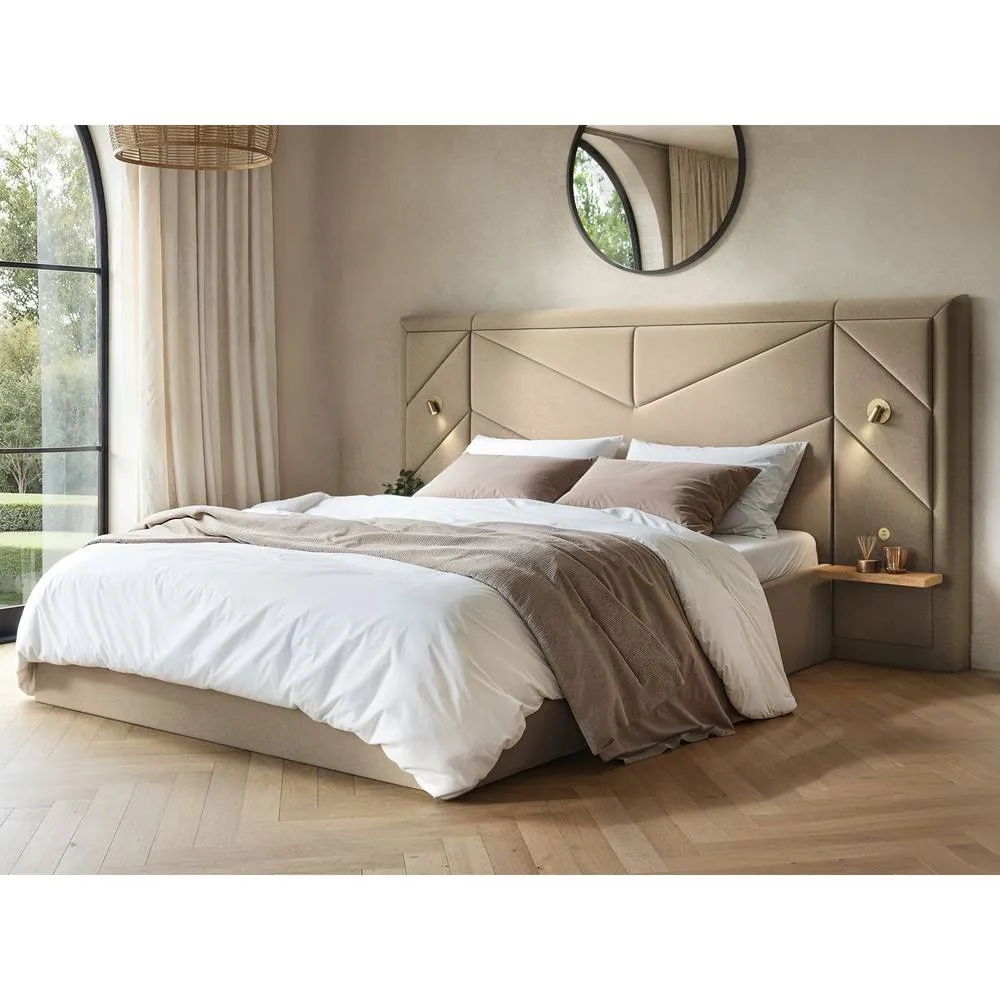 Flair Alice Hotel Ottoman Bed with USB Gold Lights Beige Velvet