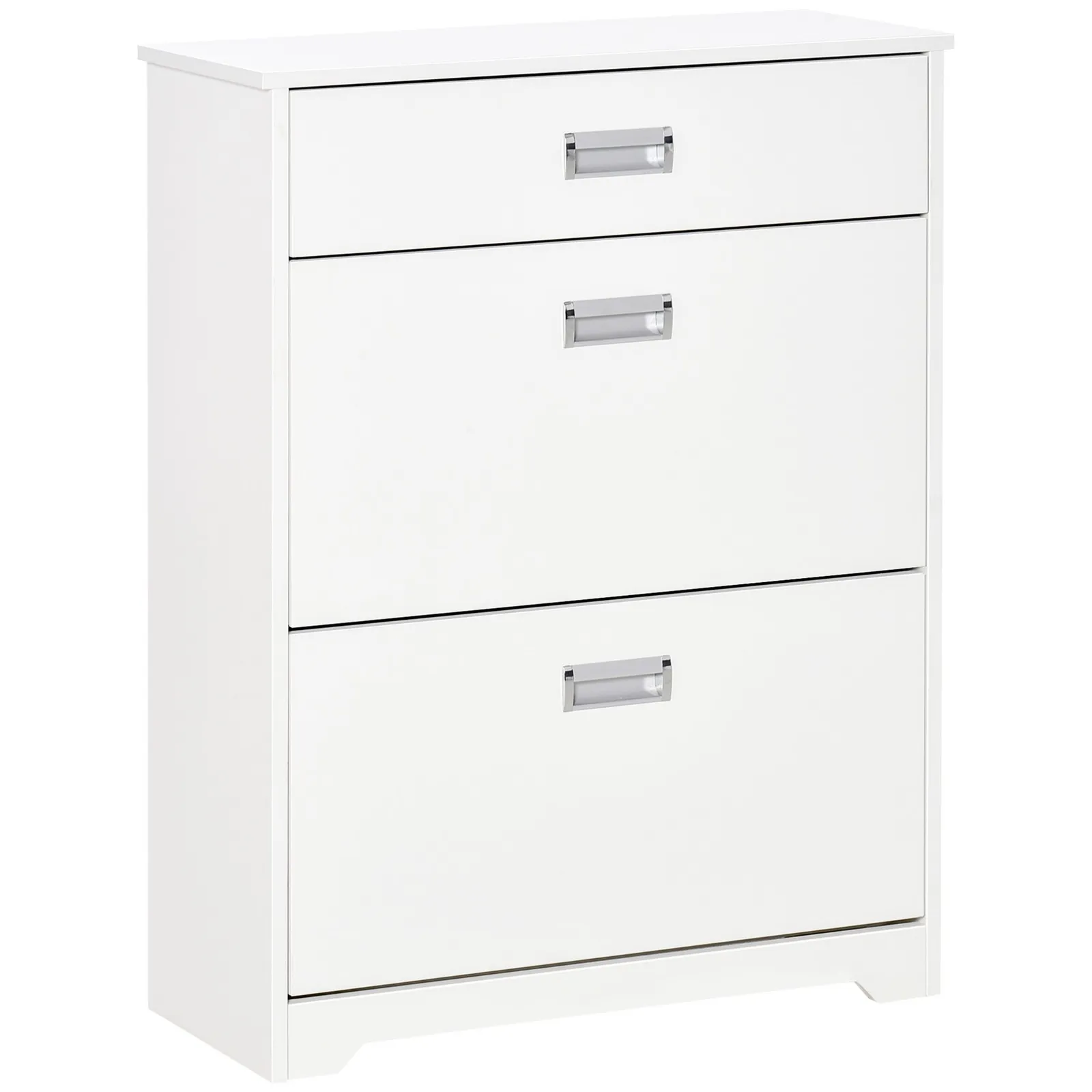 HOMCOM Tipping Shoe Cabinet Hall Organizer with Flip Drawers in White 2