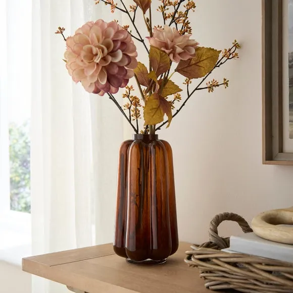 Fluted Amber Glass Vase 1
