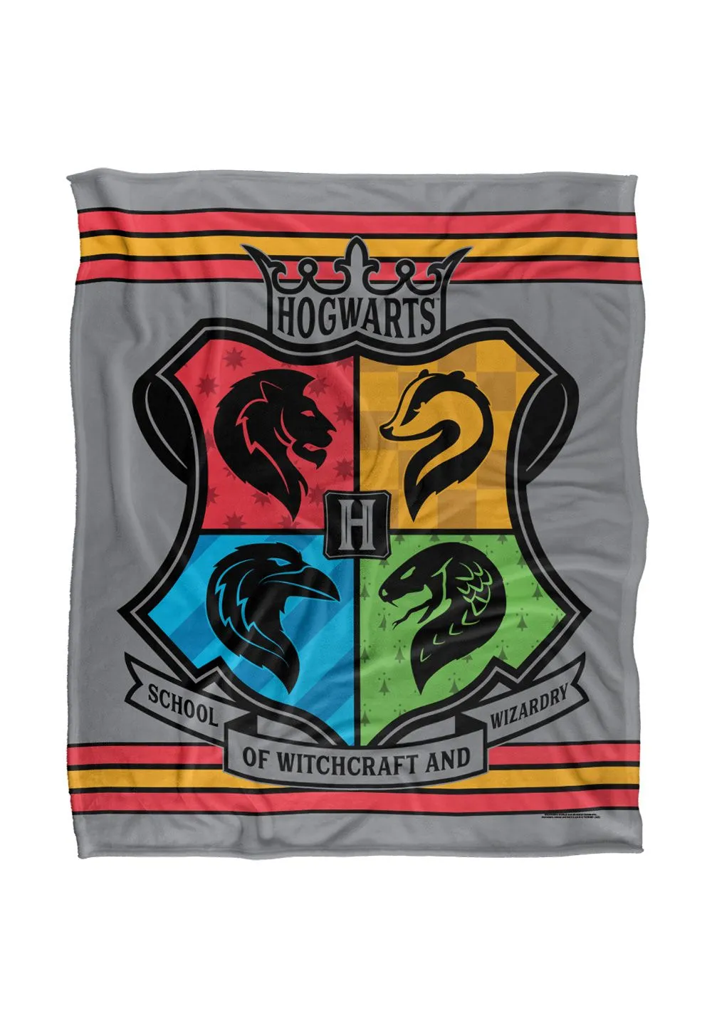 Harry Potter Blanket, 152x127 cm Hogwarts Neon Pinstripe Logo Silky Touch Super Soft Throw Blanket in White