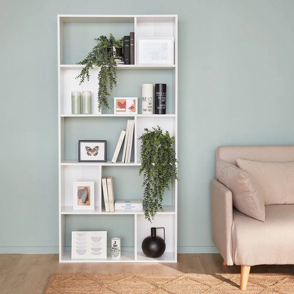 sweeek 5-shelf Bookcase With 10 Compartments in White 1