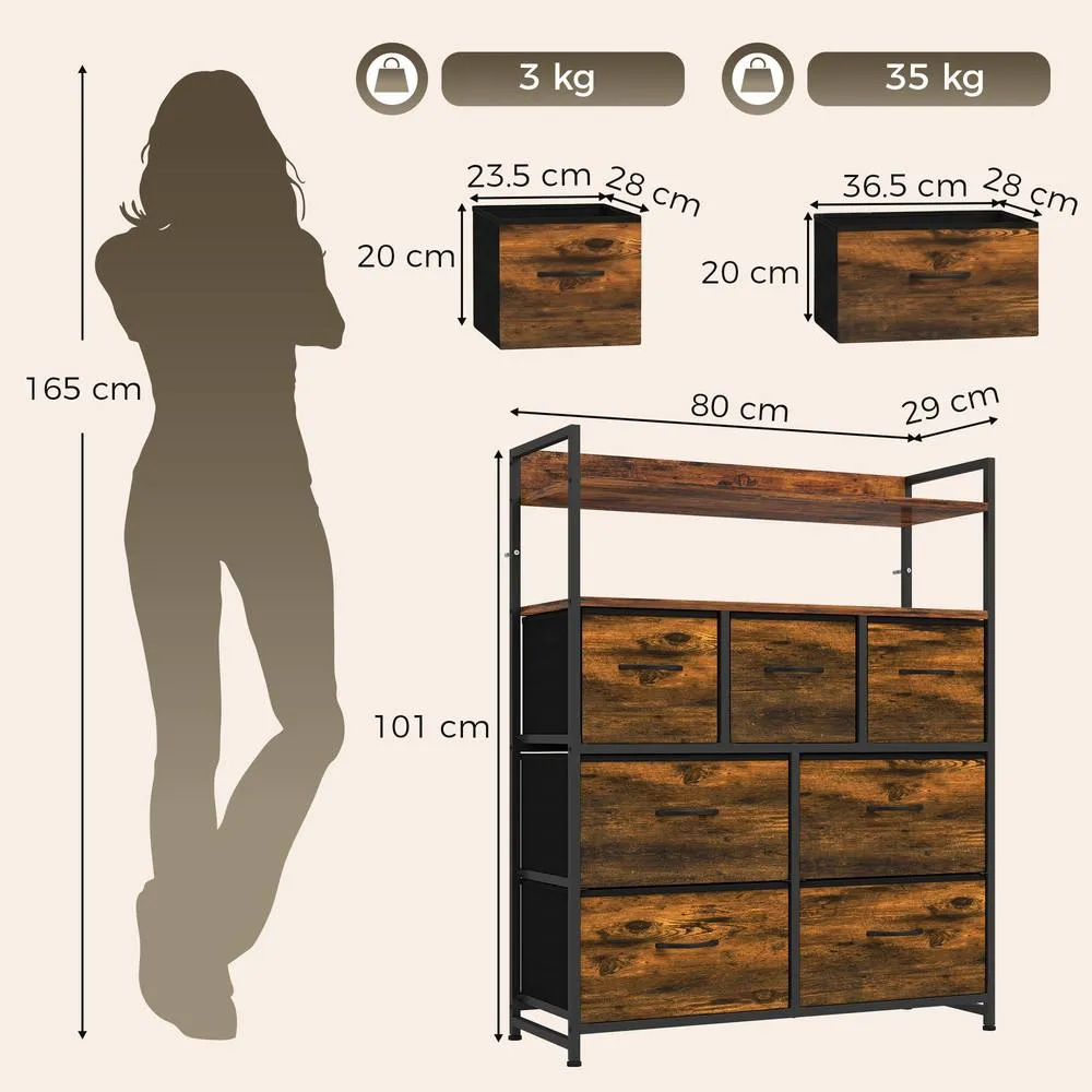 HOMCOM Chest of Drawers, Bedroom Fabric Dresser, Rustic Brown 3