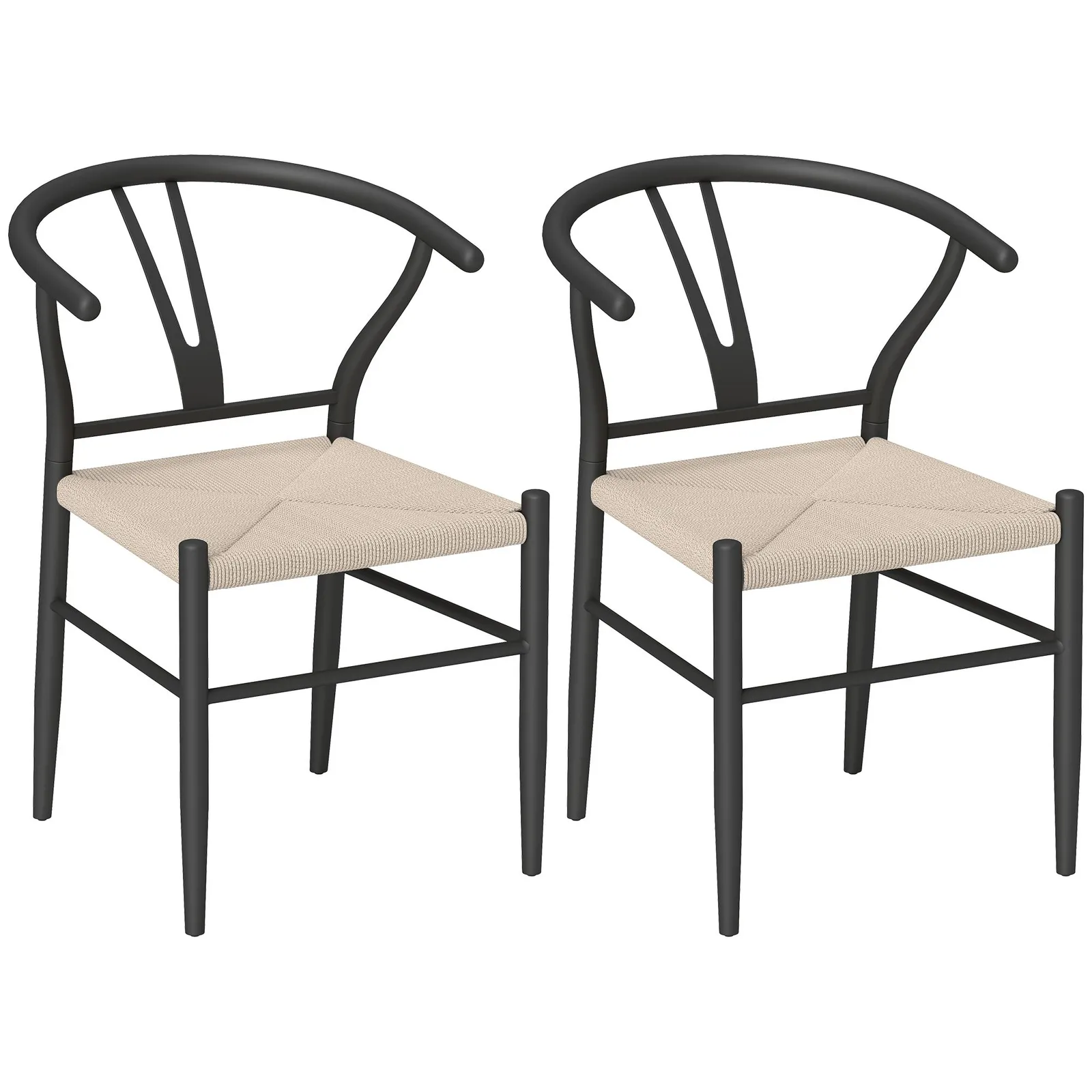 HOMCOM Weave Dining Chairs Set of 2 with Y-Shaped Backrest Hemp Seat Black 2