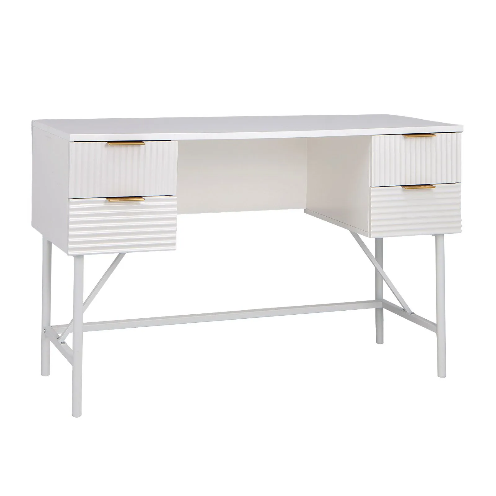 Costway Home Office Desk Computer Desk Study Writing Table PC Workstation W/ 4 Drawers in White