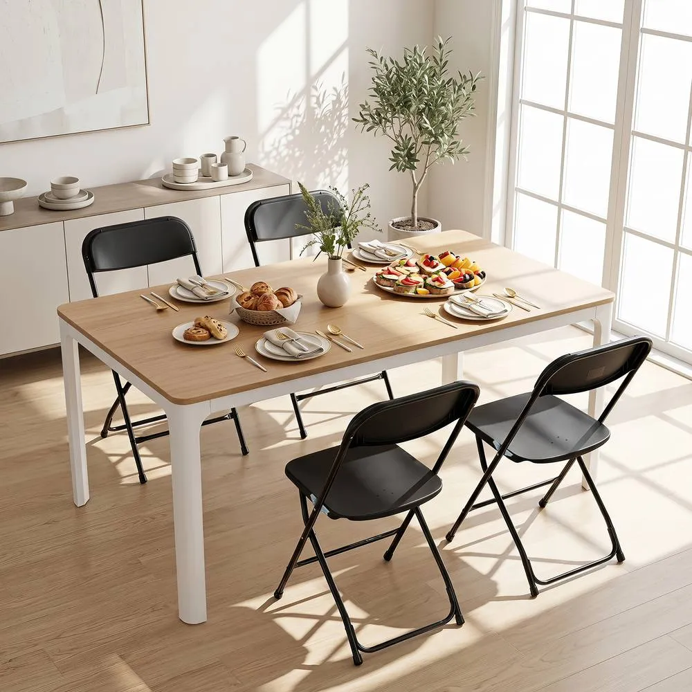 Costway 4 Pack Foldable PP Chairs Metal Frame For Party Picnic Office Wedding in Black 4