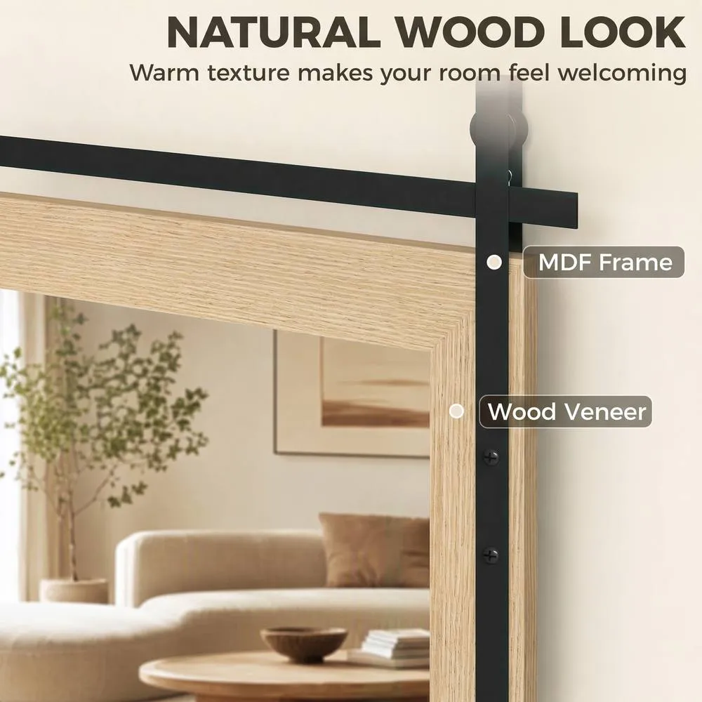 HOMCOM Farmhouse Rectangle Mirror, 110 x 66 cm, White Oak in Natural 5