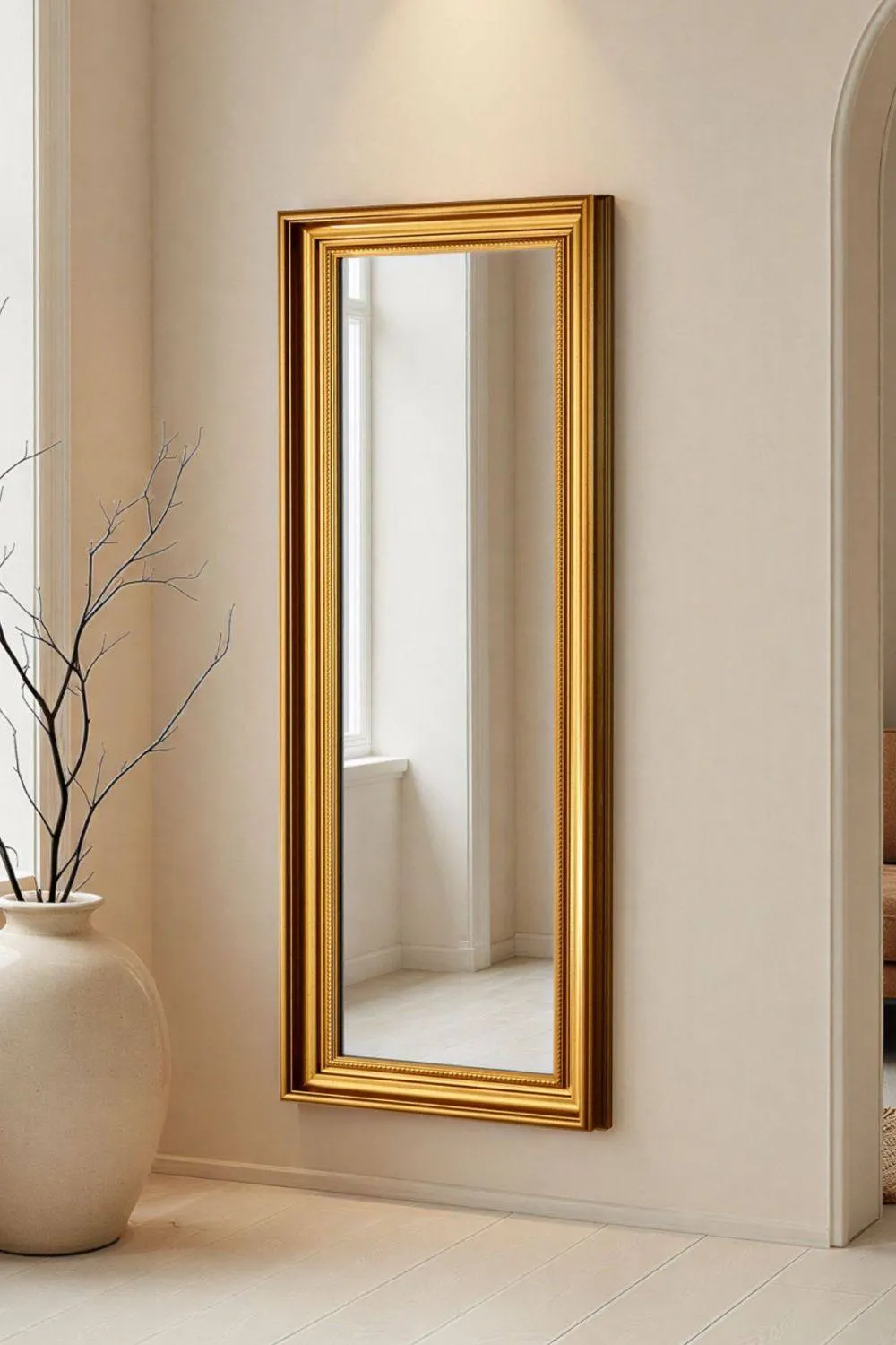 Yearn Mirrors Beaded Classic Tall Gold Framed Bevelled Wall Mirror