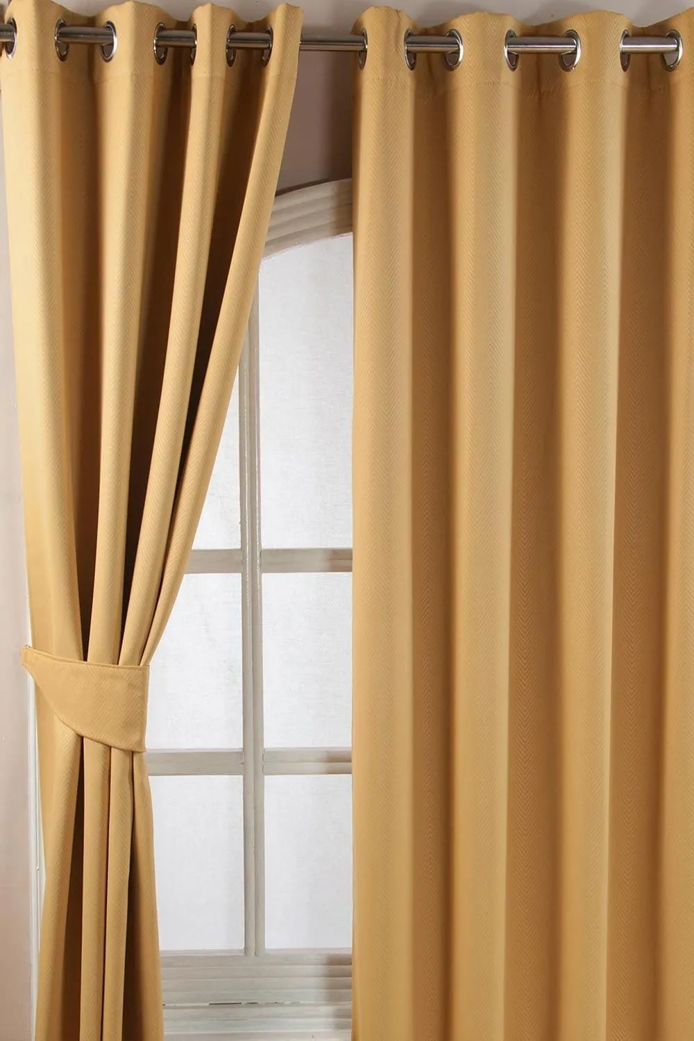 Homescapes Herringbone Blackout Curtains Pair Eyelet Style in Yellow 3