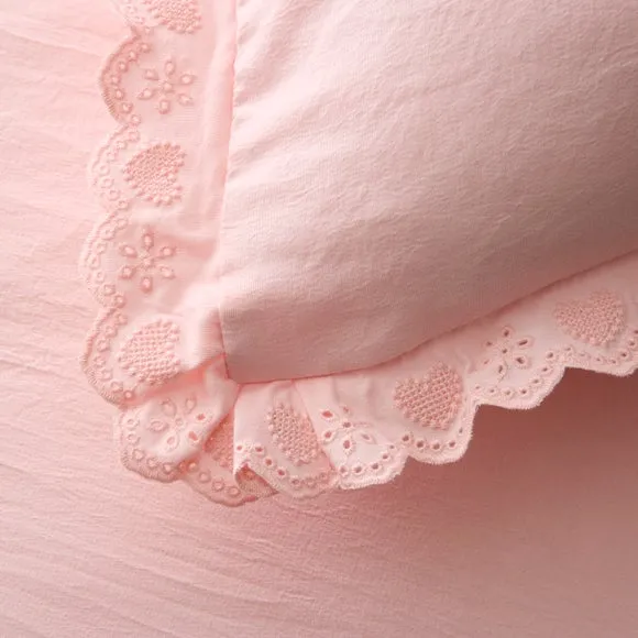 Heart Embroidered Trim Quilt Cover & Pillowcase Set 3