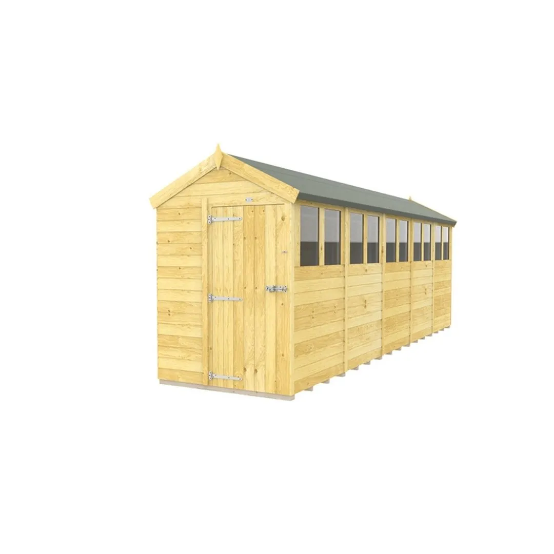 Buttercup Farm 5 x 20 Feet Apex Shed - Single Door W/ Windows - L592 x W147 x H217 cm in Brown